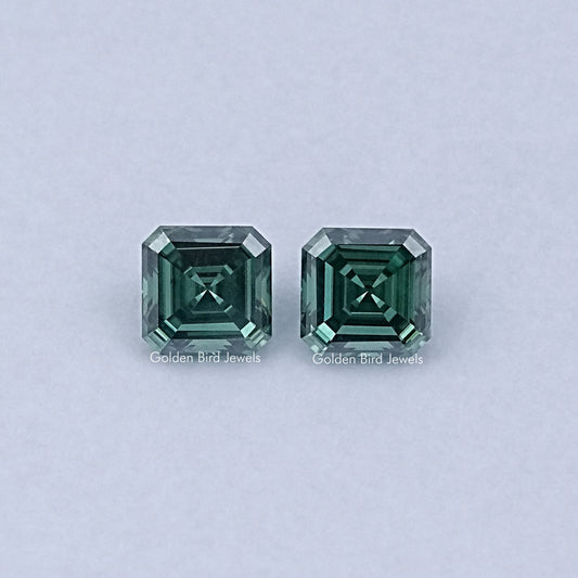 Green Asscher Cut Moissanite Loose Pair