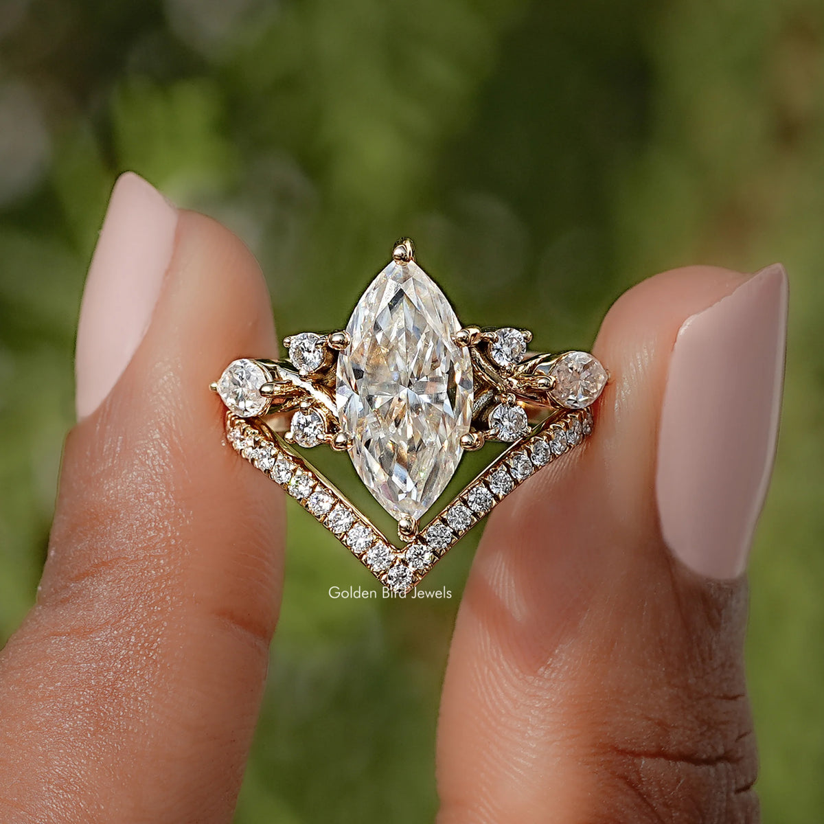 Marquise Cut Moissanite Cluster Set Engagement Ring