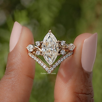 Marquise Cut Moissanite Cluster Set Engagement Ring