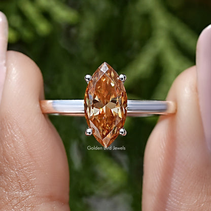Marquise Cut Moissanite Gemstone Hidden Halo Solitaire Ring