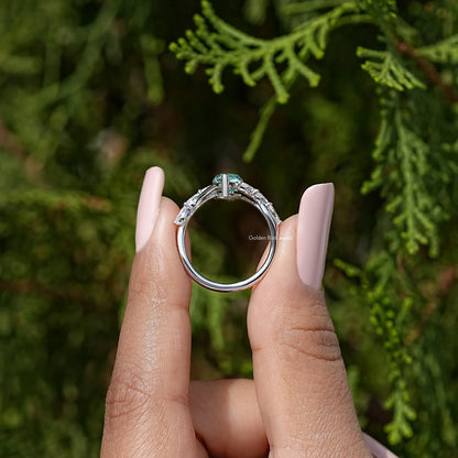 Green Marquise Moissanite Gemstone Floral Wedding Ring