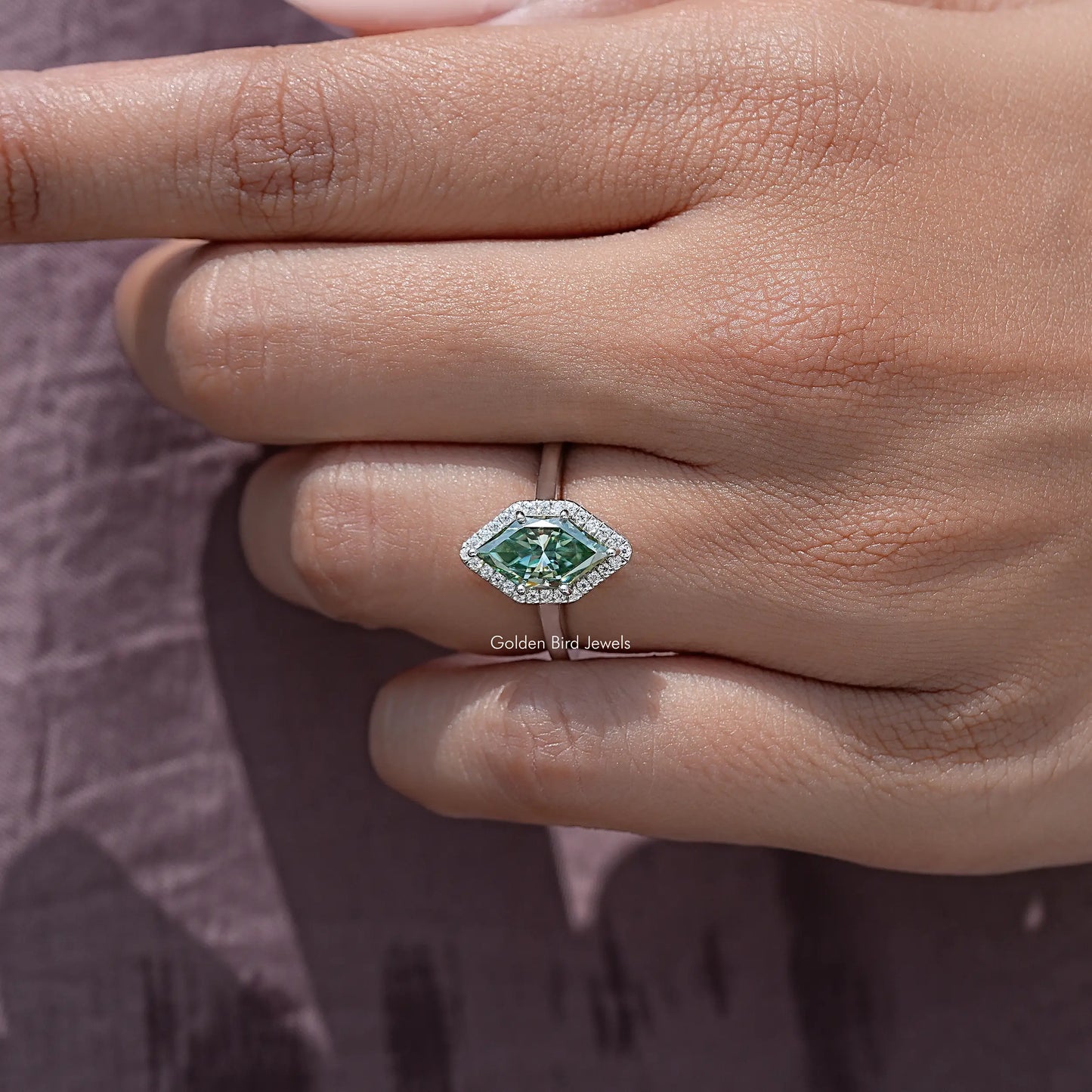 Dutch Marquise Moissanite Gemstone Halo Wedding Ring