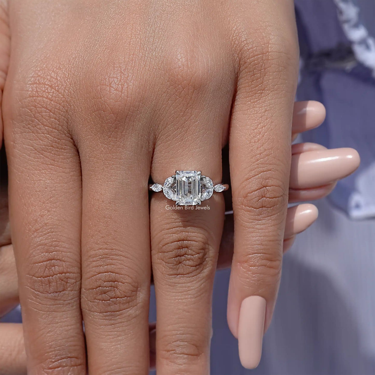 Emerald Cut Moissanite Diamond Wedding Ring