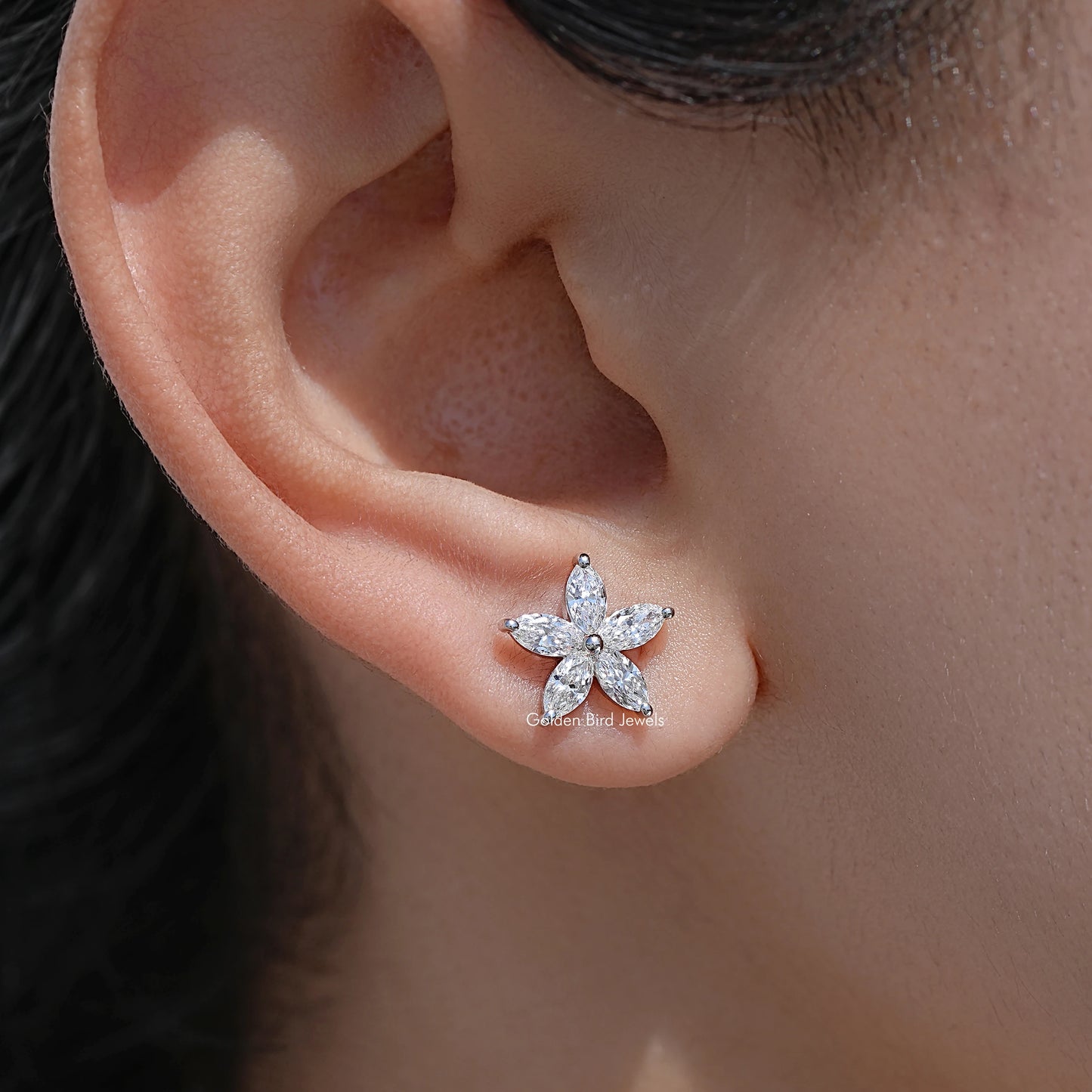 Marquise Cut Lab Grown Diamond Floral Shape Stud Earrings