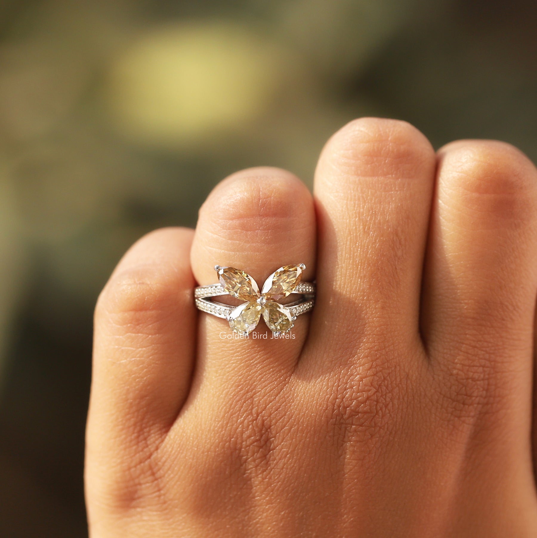 Marquise Cut Moissanite Butterfly Engagement Ring