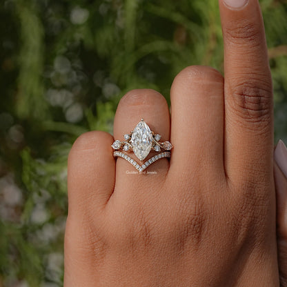 Marquise Cut Moissanite Cluster Set Engagement Ring