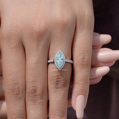 Blue Marquise Cut Moissanite Diamond Accent Bridal Ring