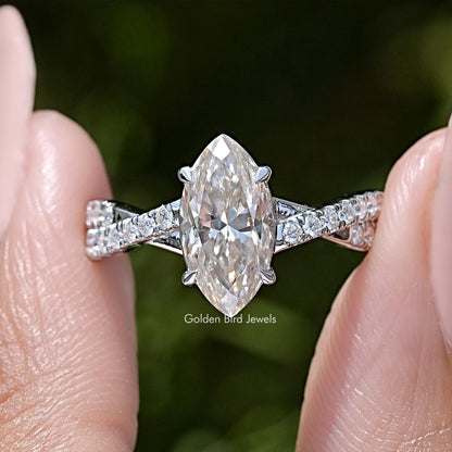 Marquise Moissanite Twisted Accent Wedding Ring