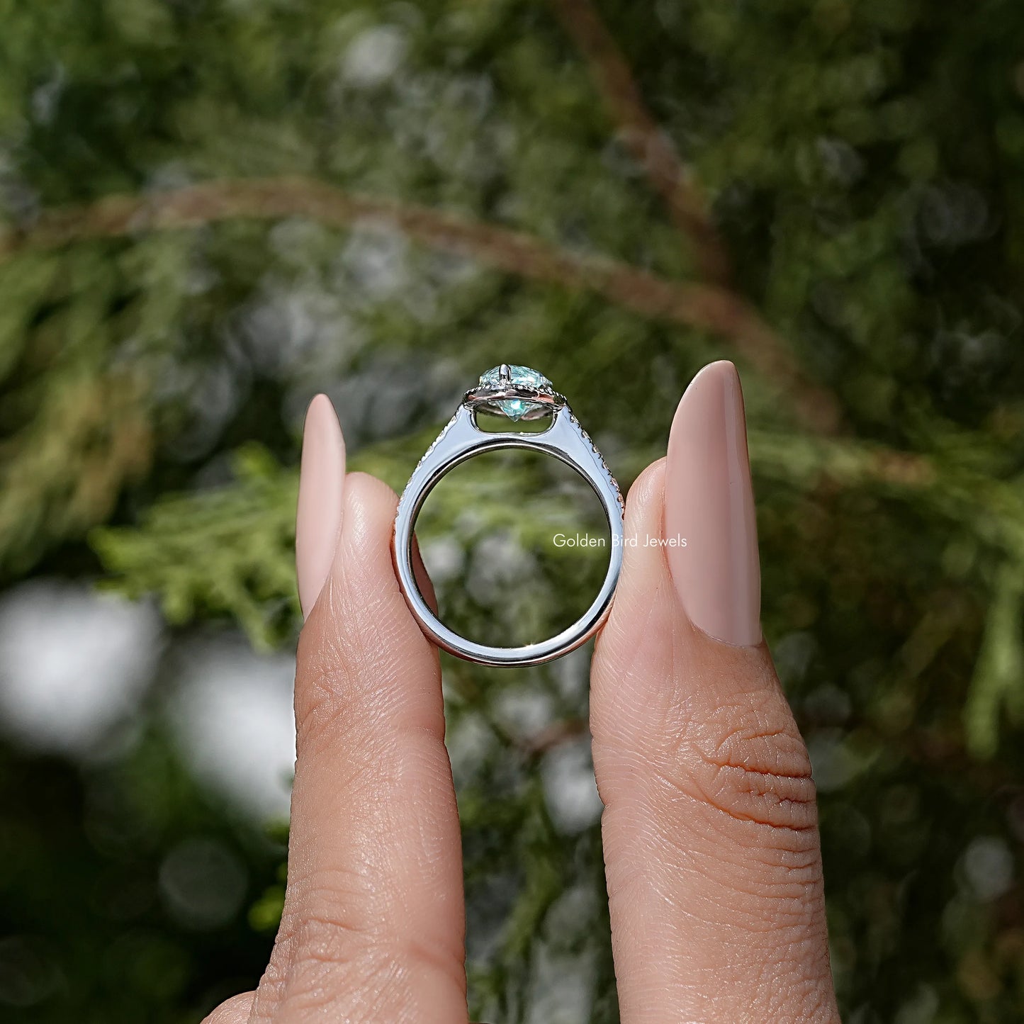 Blue Marquise Cut Moissanite Diamond Accent Bridal Ring