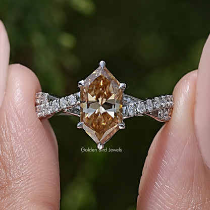 Dutch Marquise Moissanite Gemstone Twisted Shank Accent Ring