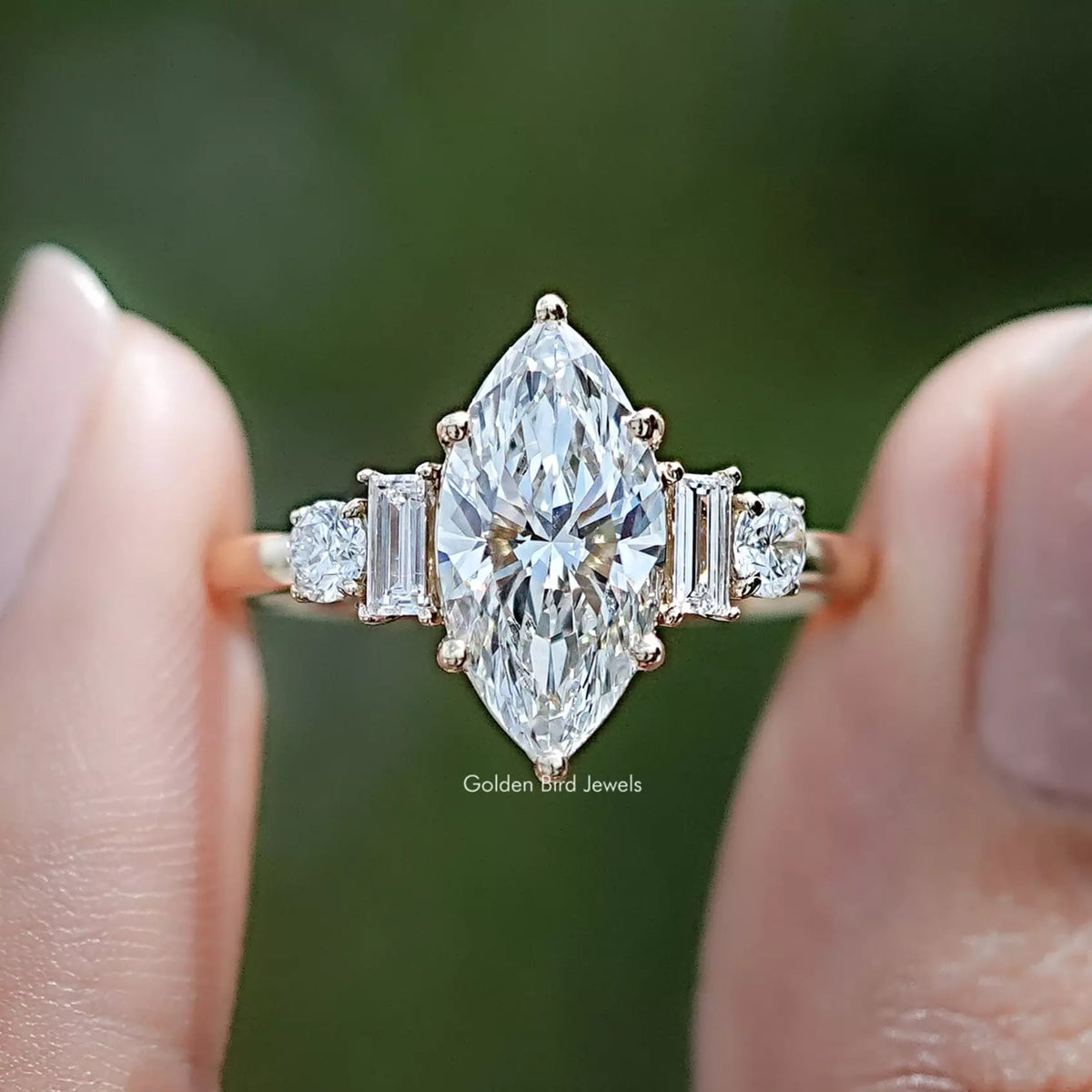 Marquise And Baguette Lab Diamond Five Stone Ring