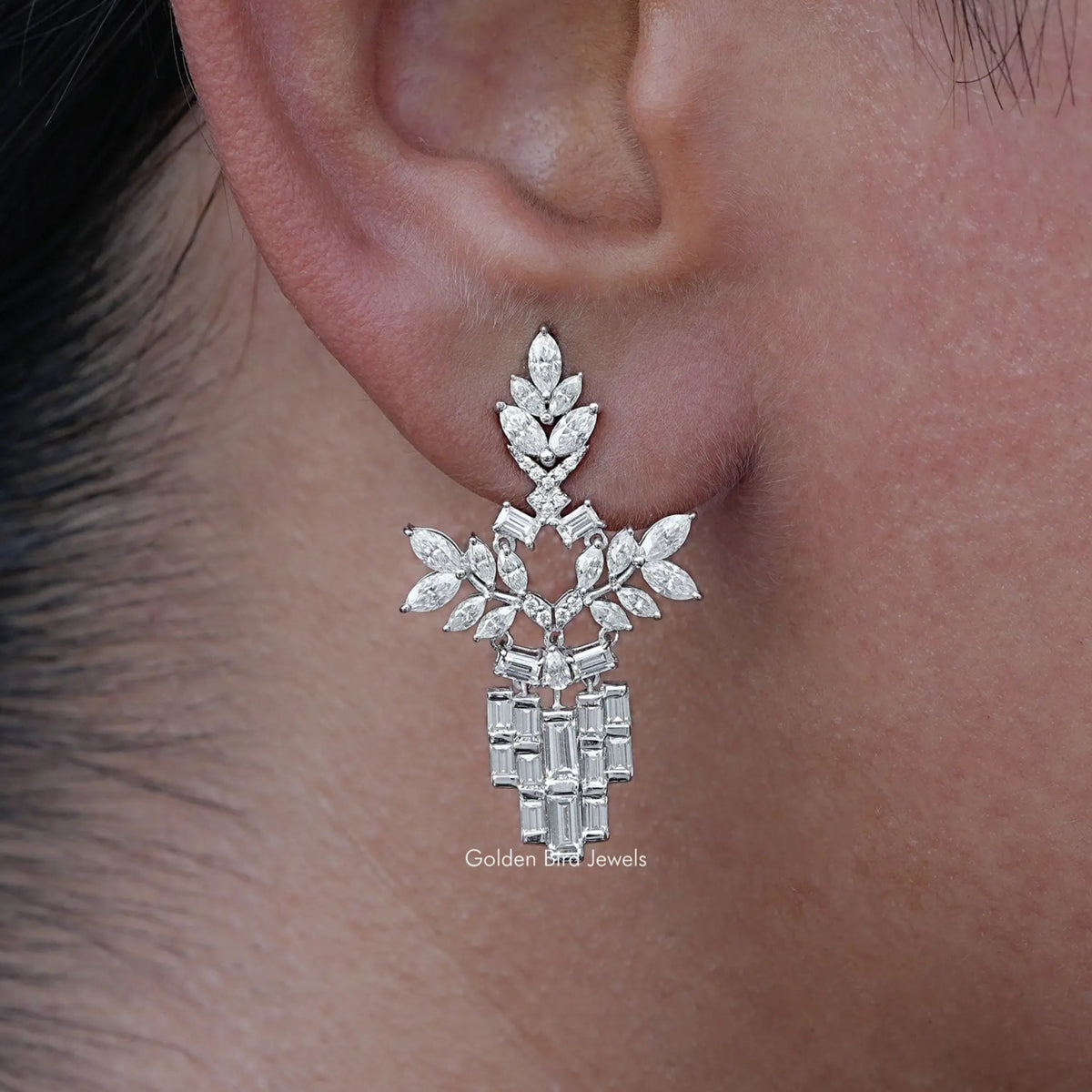 [Marquise And Baguette Cut Chandelier Earrings]-[Golden Bird Jewels]