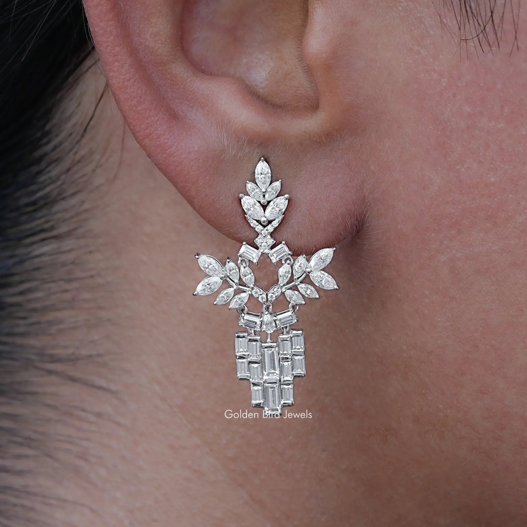 [Marquise And Baguette Cut Chandelier Earrings]-[Golden Bird Jewels]