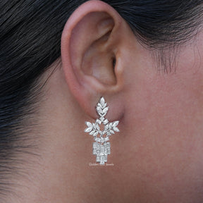[Moissanite Marquise And Pear Cut Chandelier Earrings]-[Golden Bird Jewels]
