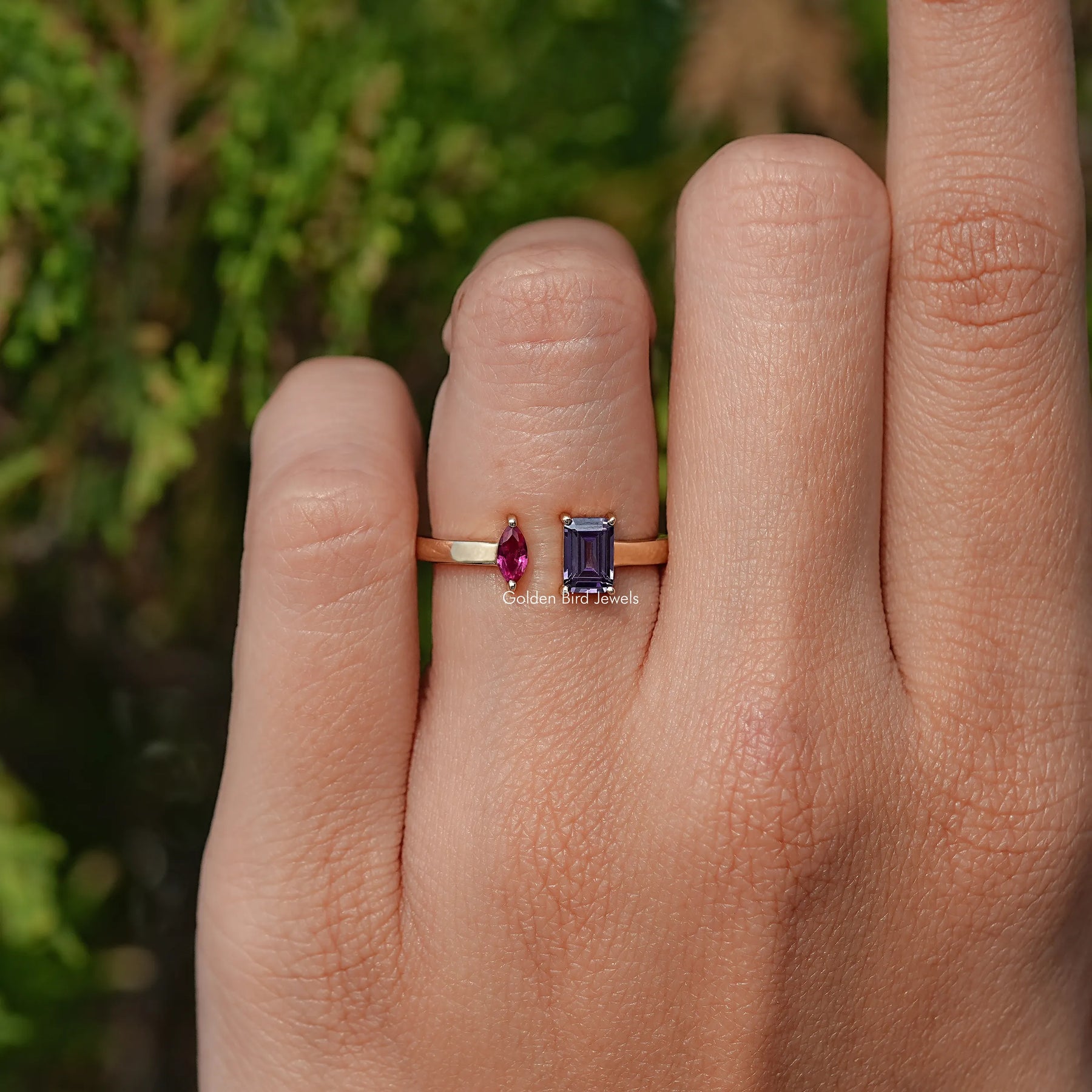 Marquise And Emerald Gemstone Open Cuff Ring