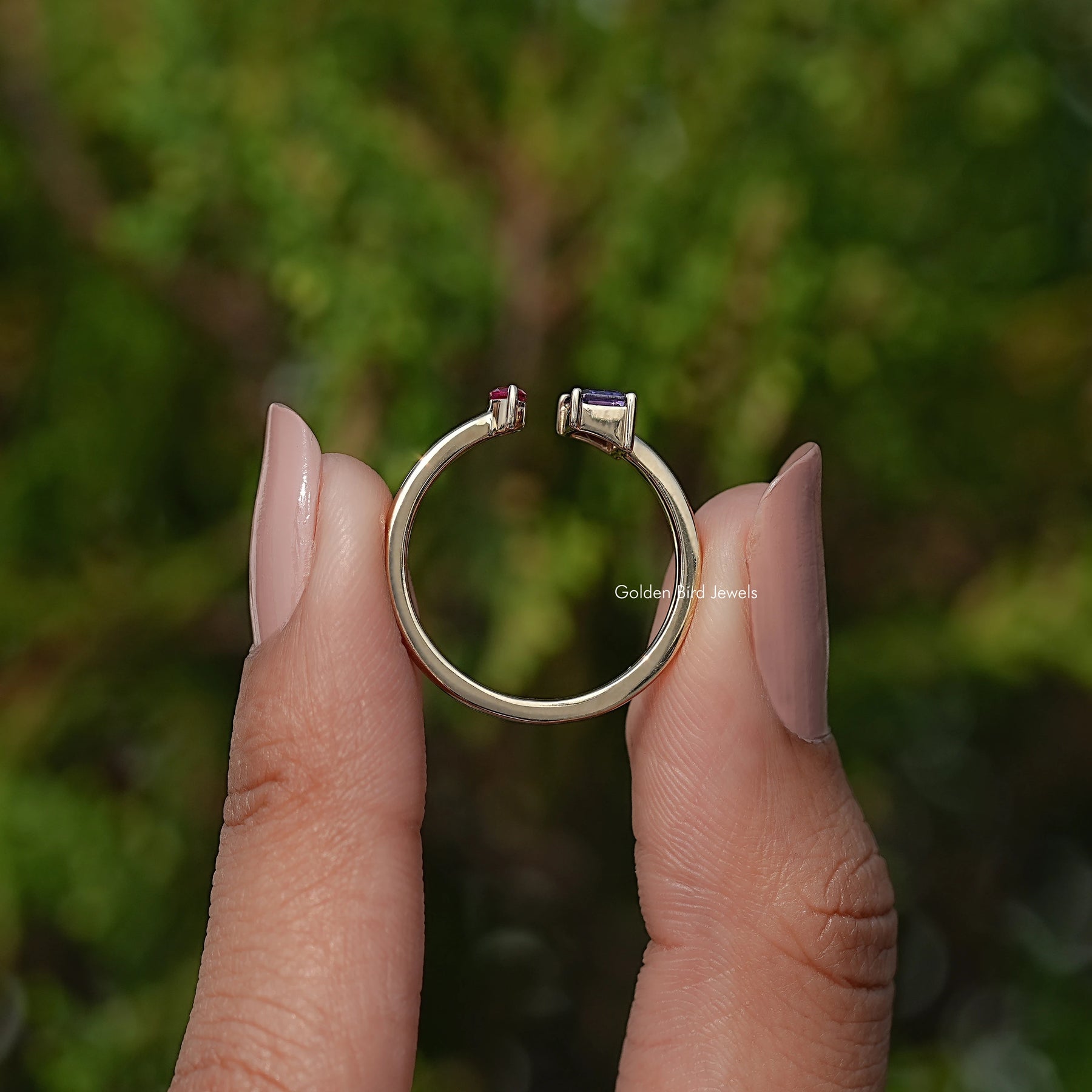 Marquise And Emerald Gemstone Open Cuff Ring