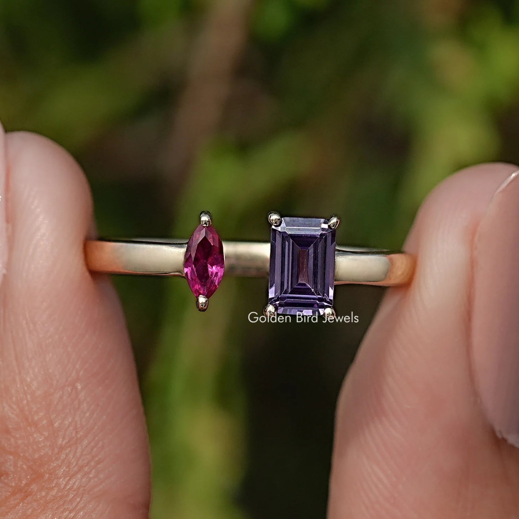 Marquise And Emerald Gemstone Open Cuff Ring