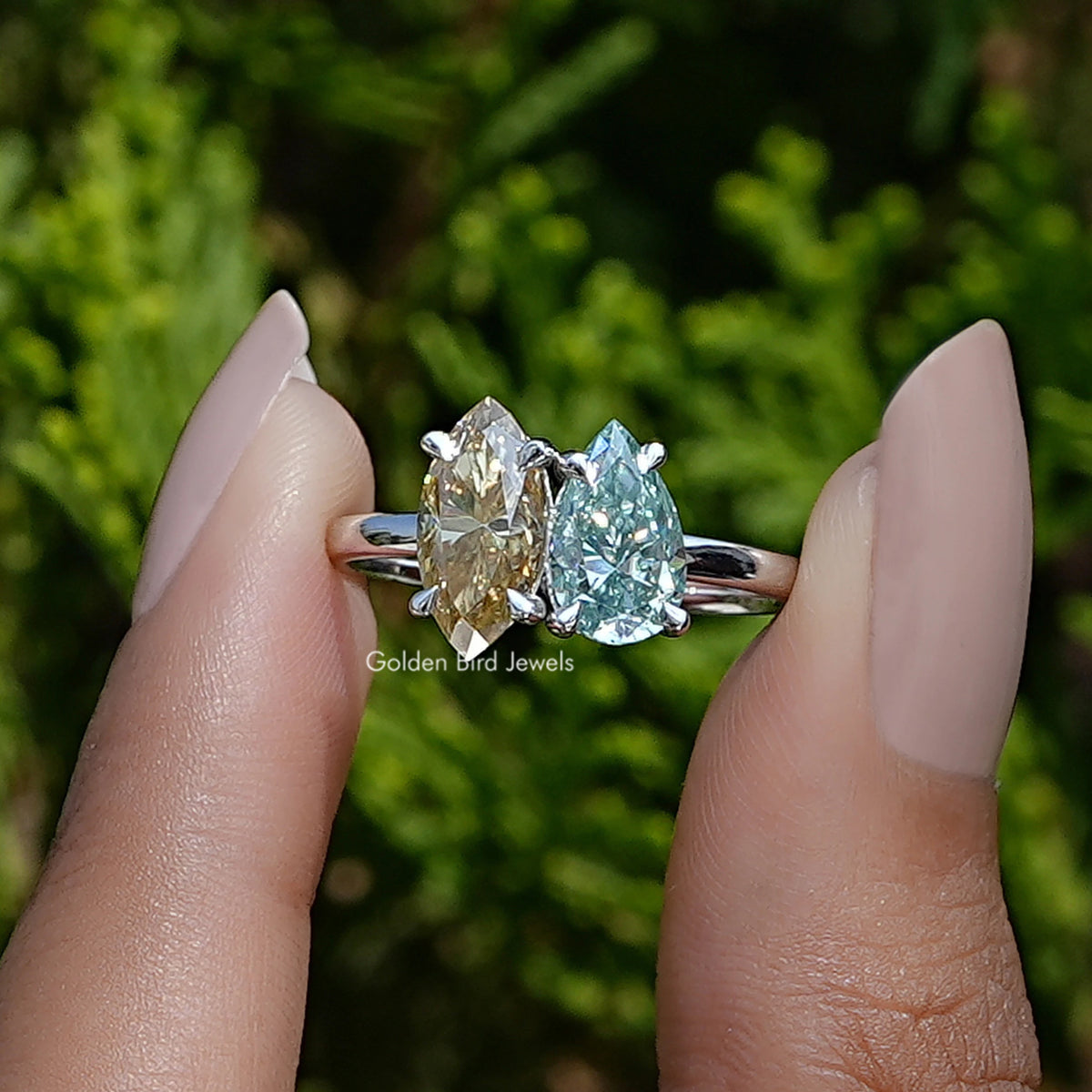 Marquise And Pear Cut Moissanite Toi Et Moi Ring