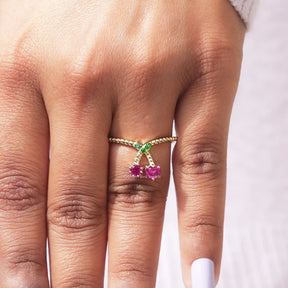 View of Marquise And Red Heart Cut Ring In White Gold