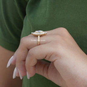 Marquise Cut Halo Lab Diamond Ballerina Ring