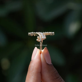 Side View of Marquise Cut Bypass Set Ring In two fingers