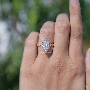 Marquise Cut Lab Diamond Accent Set Bridal Ring