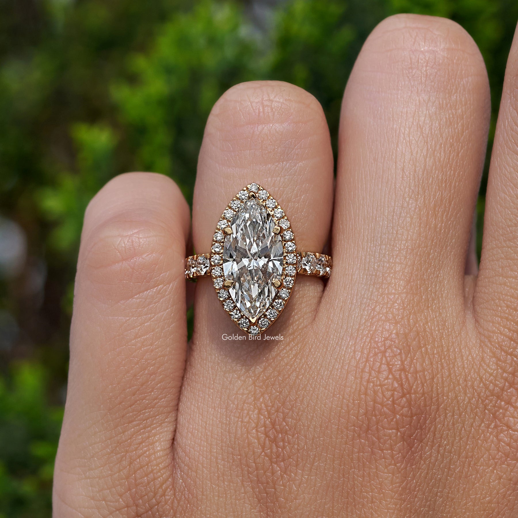 Marquise Cut Lab Grown Halo Accent Engagement Ring