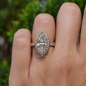Marquise Cut Lab Grown Halo Accent Engagement Ring