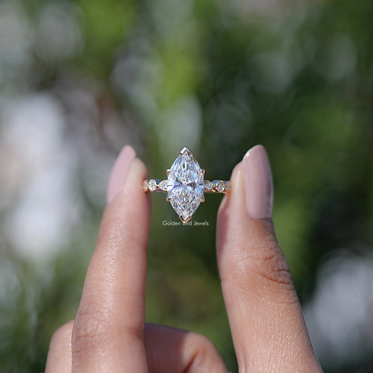 Marquise Cut Lab Diamond Accent Set Bridal Ring