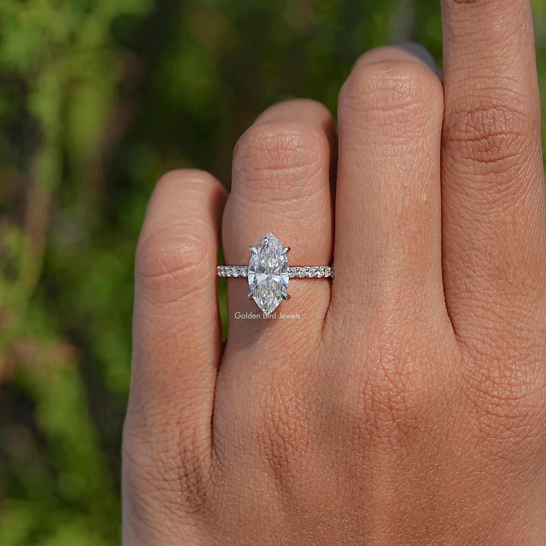 Marquise Cut Lab Diamond Accent Ring