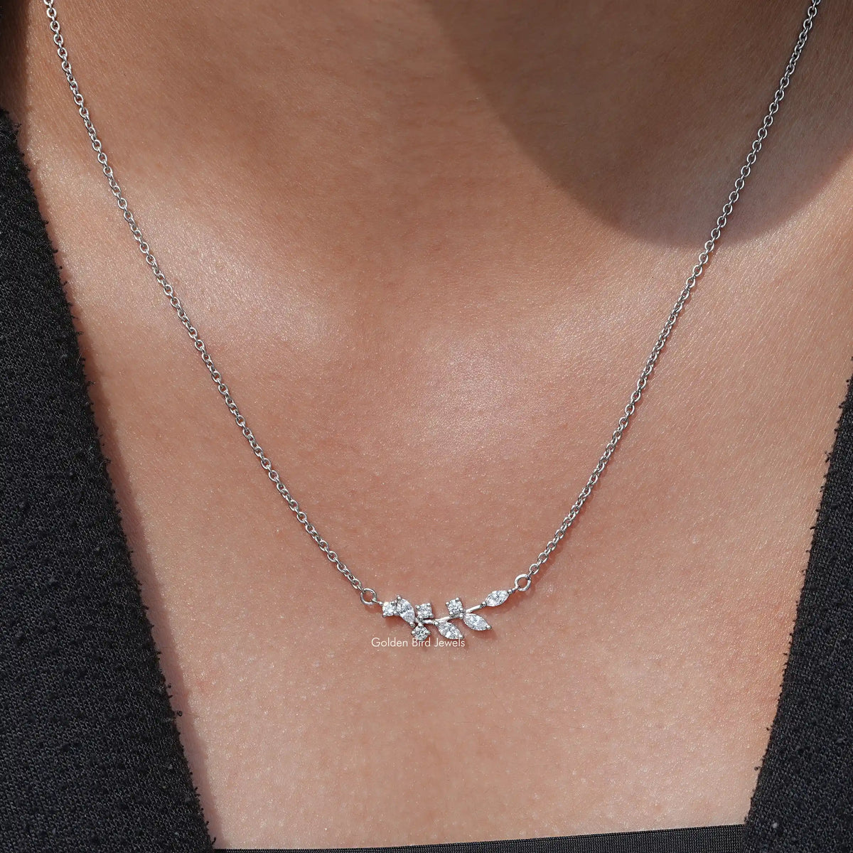 In Neck's View Of Marquise Cut Lab Diamond Leaf Pendant In White Gold