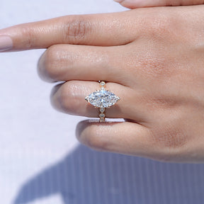 Marquise Cut Lab Diamond Accent Set Bridal Ring