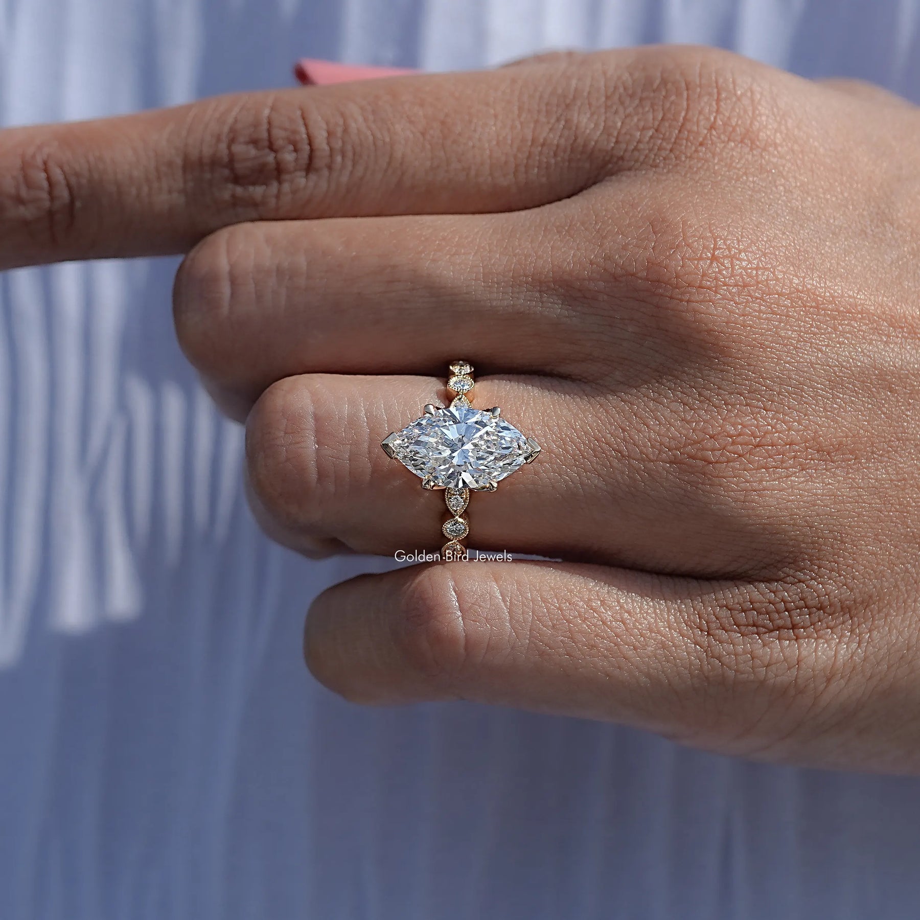 Marquise Cut Lab Diamond Accent Set Bridal Ring