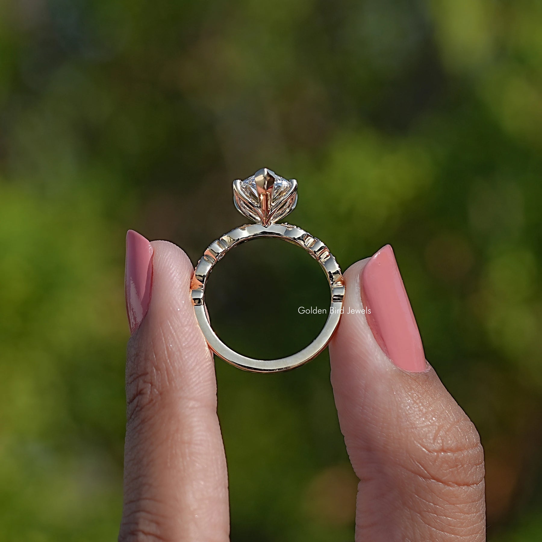 Marquise Cut Lab Diamond Accent Set Bridal Ring