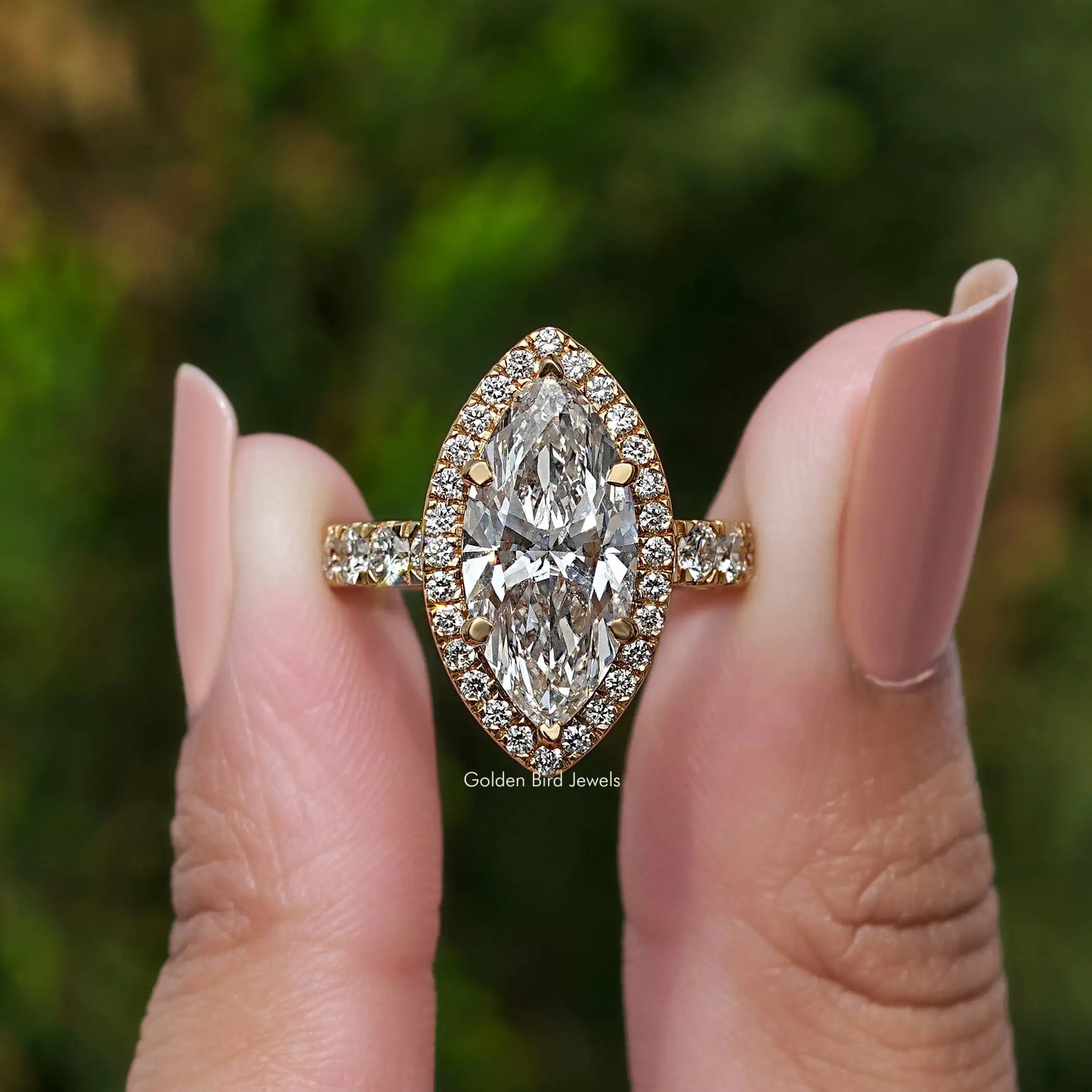 Marquise Cut Lab Grown Halo Accent Engagement Ring
