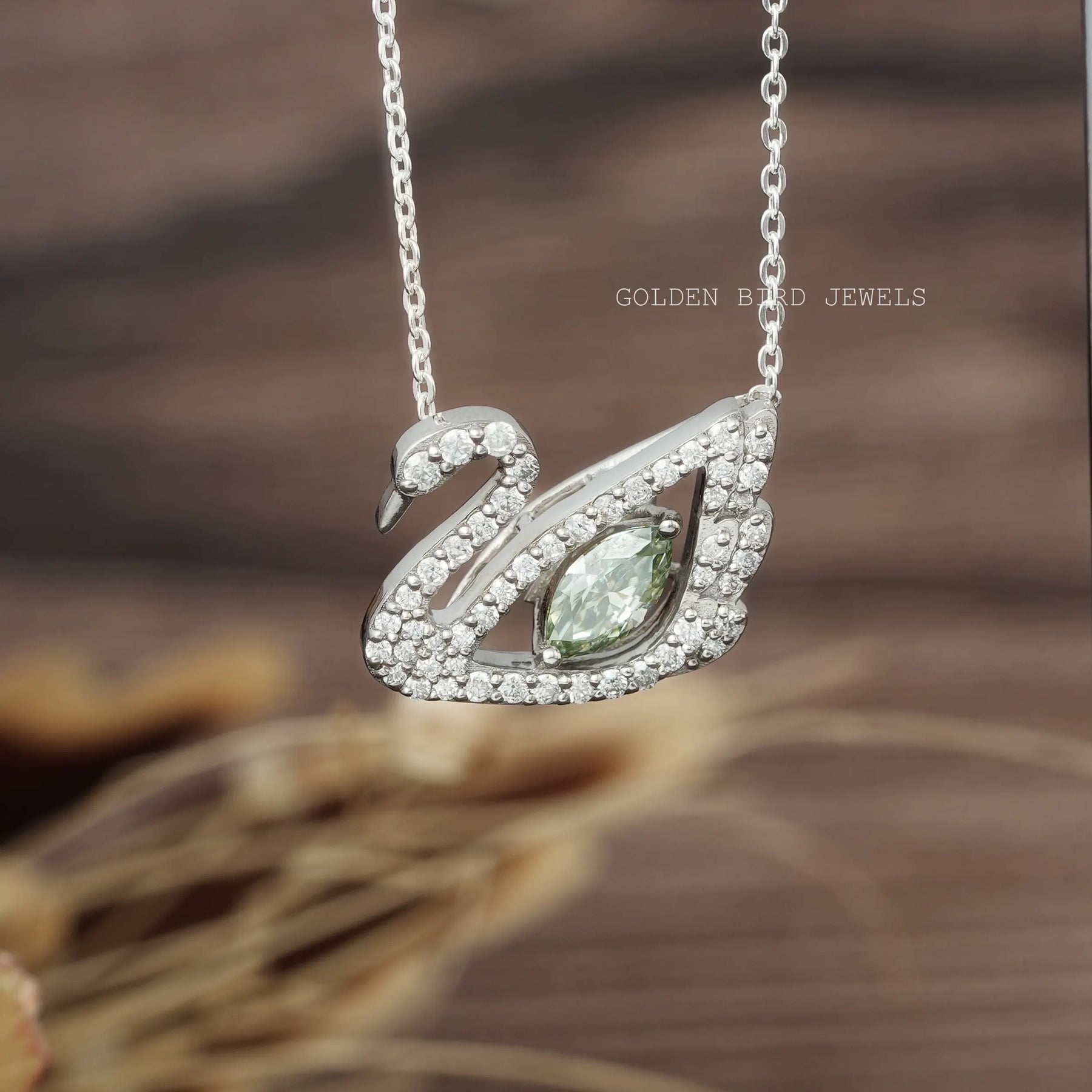 [This duck pendant crafted with round cut side stones]-[Golden Bird Jewels]