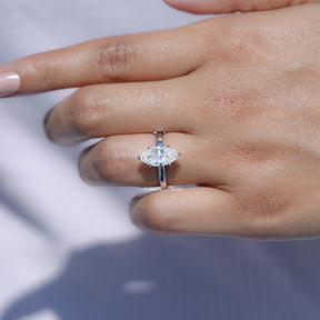 Marquise Cut Moissanite Hidden Halo Wedding Ring