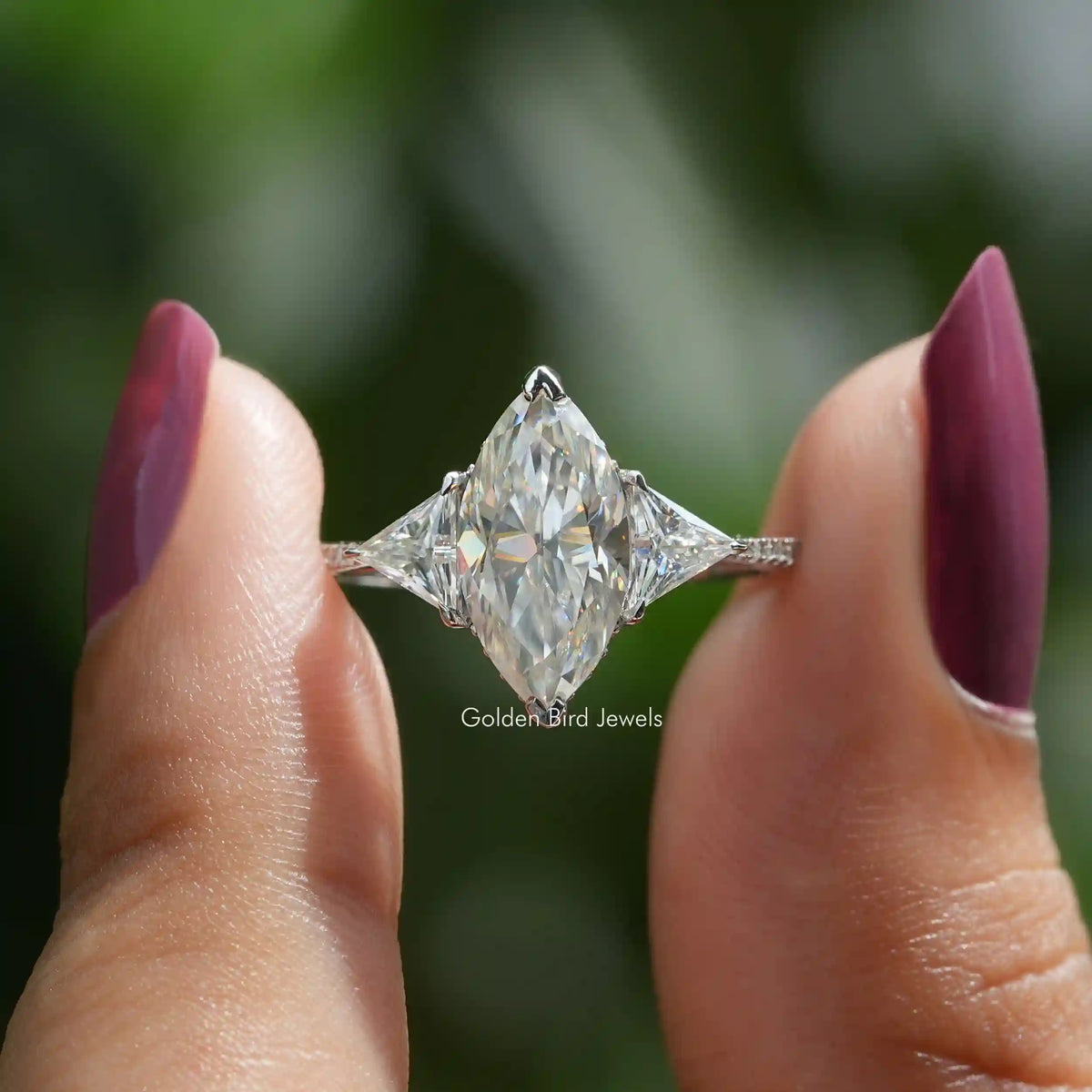 [Marquise And Triangle Cut Hidden Halo Ring]-[Golden Bird Jewels]