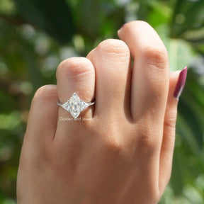 [In Finger a Moissanite Engagement Ring Made Of Marquise Cut Stone]-[Golden Bird Jewels]