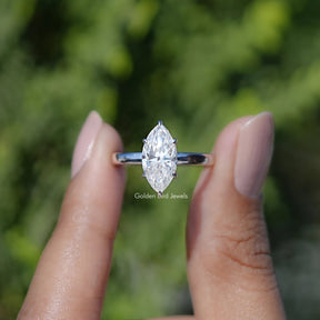 Marquise Cut Moissanite Hidden Halo Wedding Ring