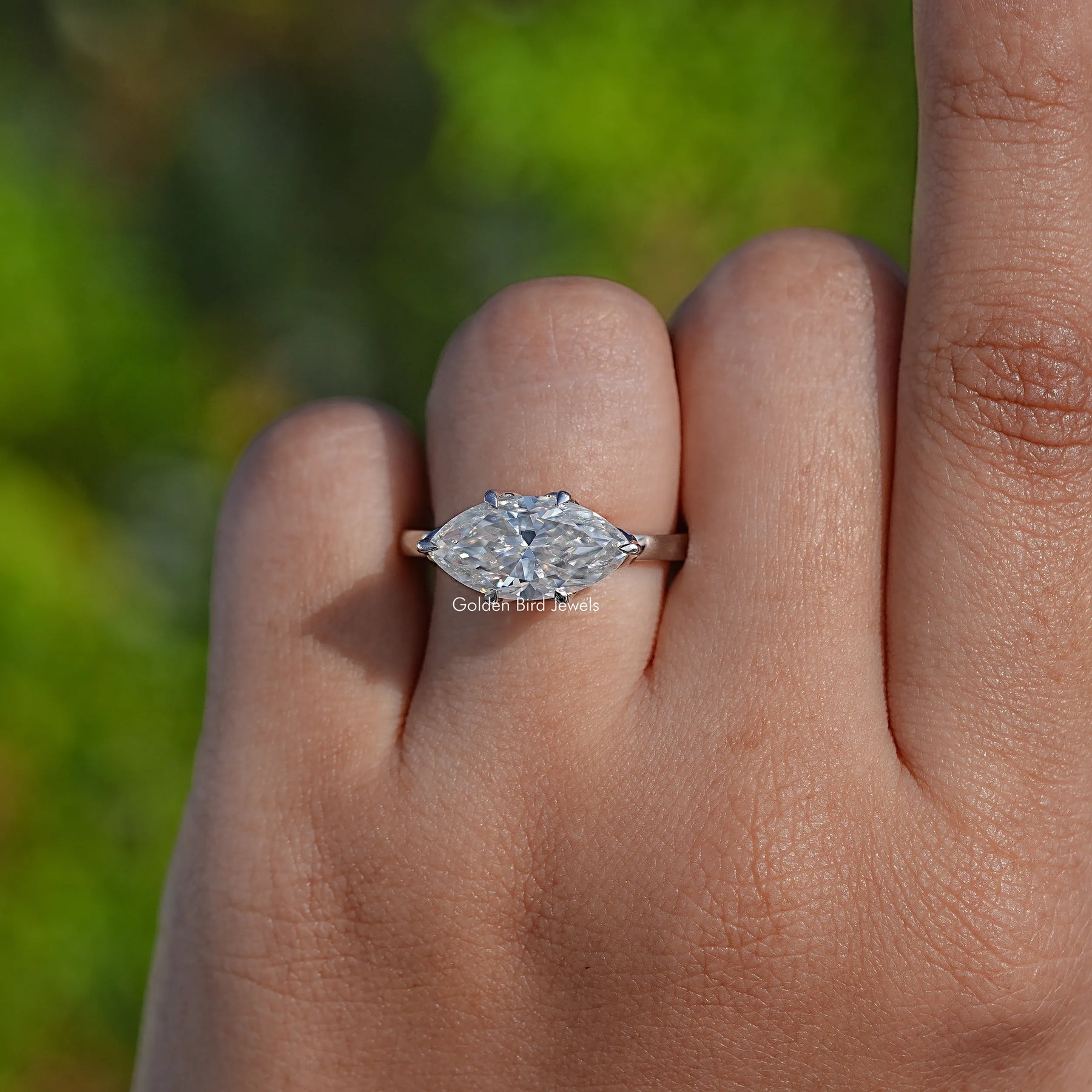 East West Set Marquise Moissanite Solitaire Ring