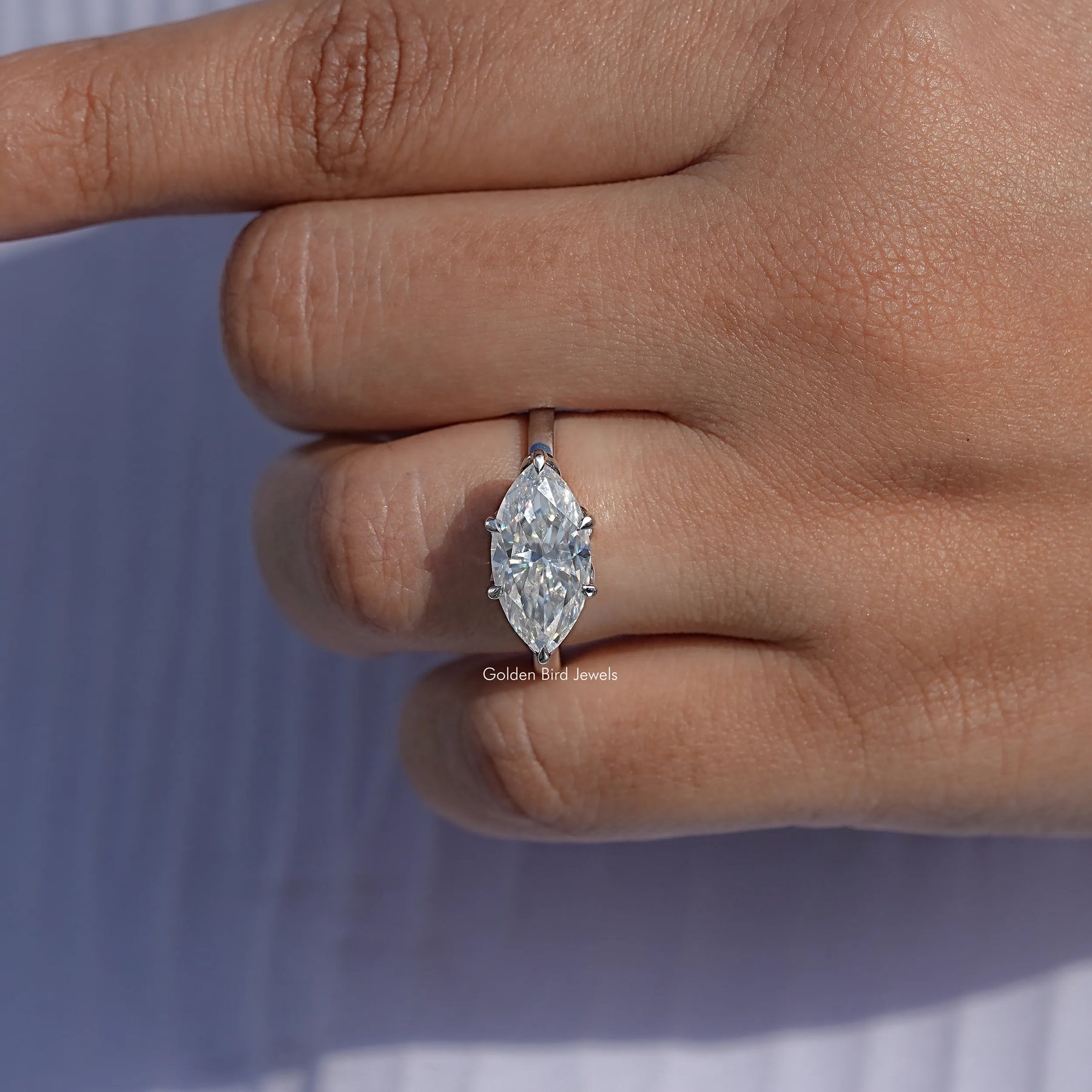 East West Set Marquise Moissanite Solitaire Ring