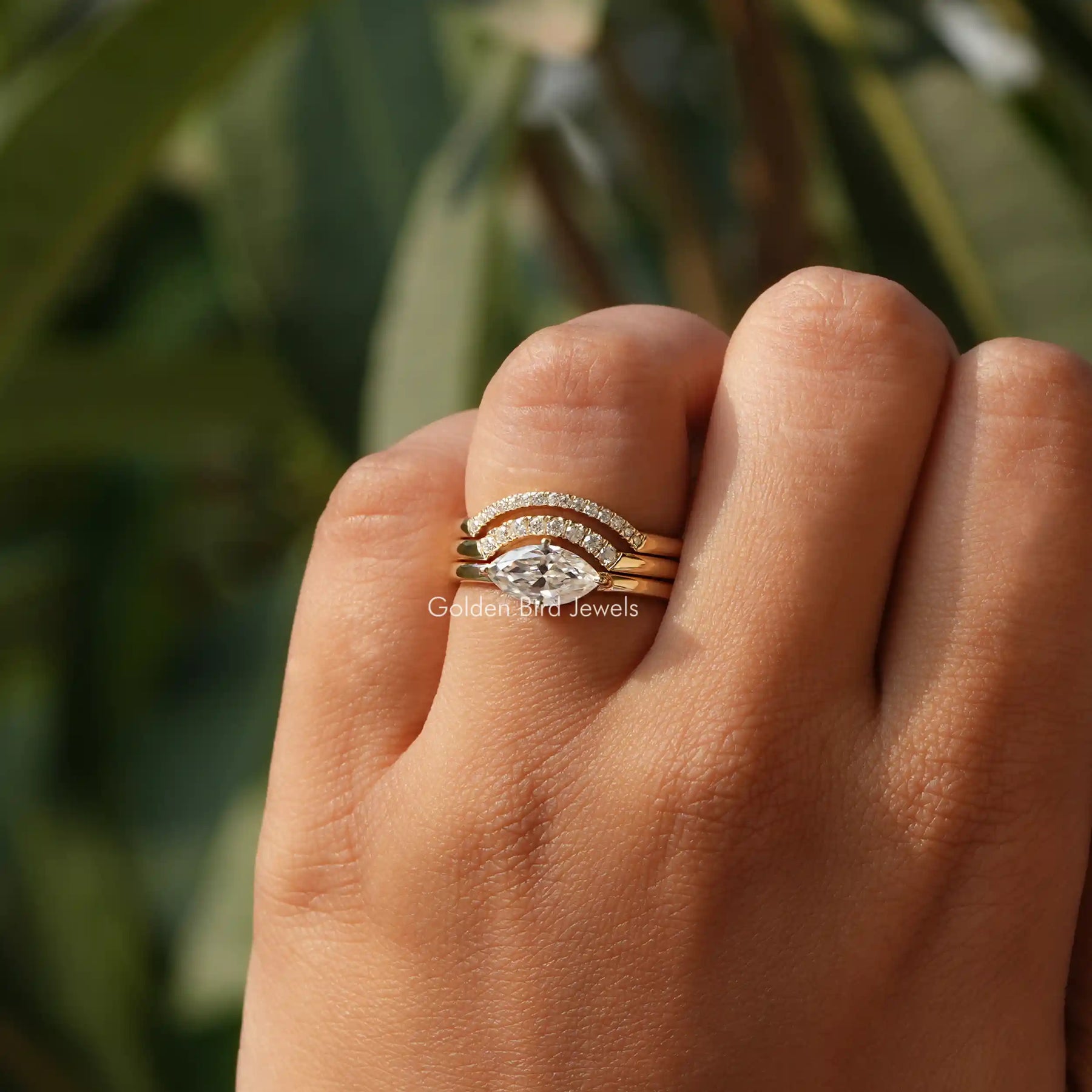 Marquise Cut Moissanite Wedding Band - Main Image