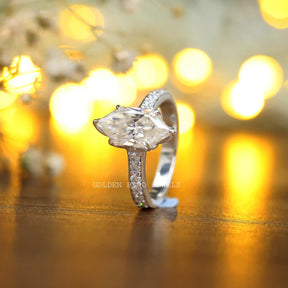 [Dutch Marquise Cut Solitaire Ring With Side Stone ]-[Golden Bird Jewels]