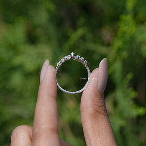 [White Gold Marquise Cut V Shaped Curved Moissanite Wedding Band]-[Golden Bird Jewels]