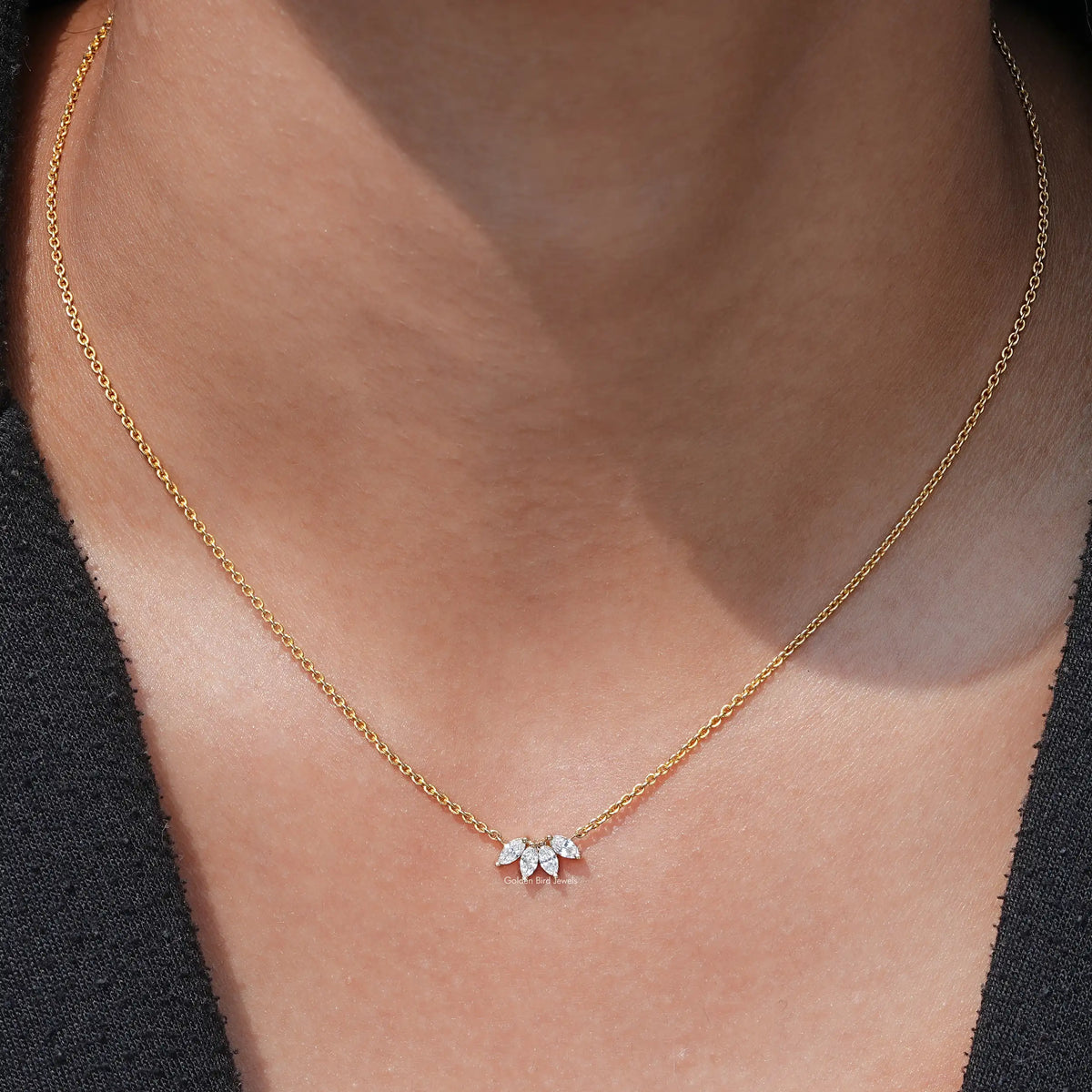 View Of Marquise Cut Diamond Flower Pendant In Women's