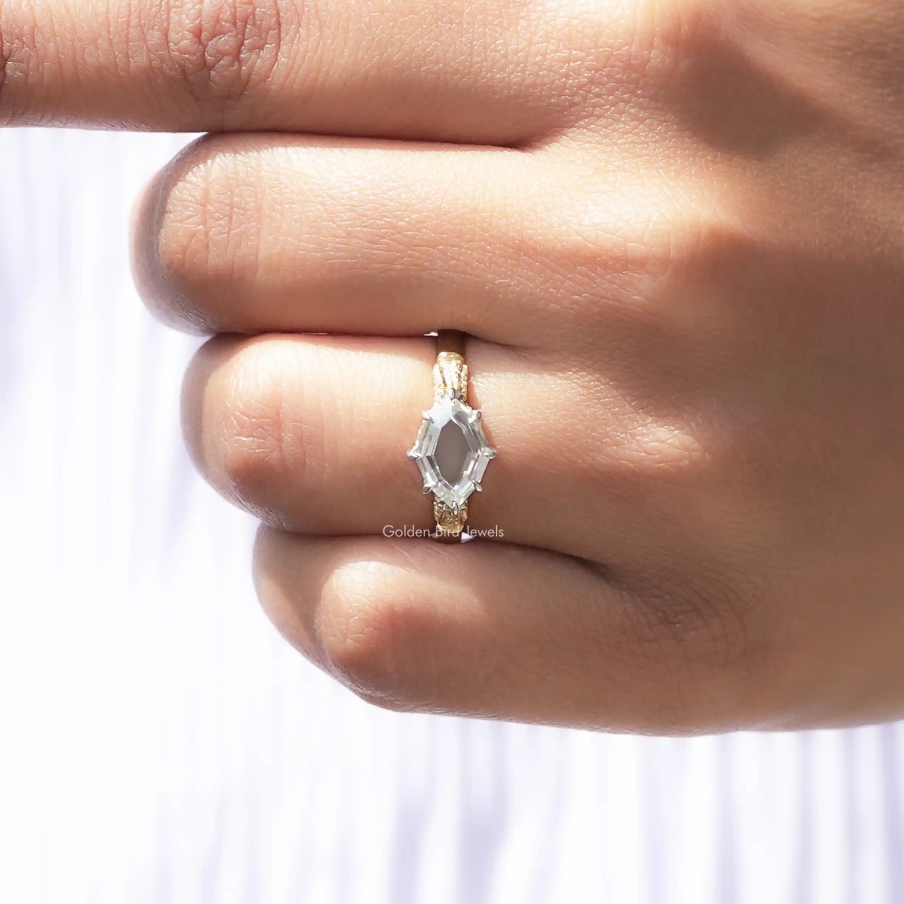 [This marquise cut moissanite ring made of prong setting]-[Golden Bird Jewels]