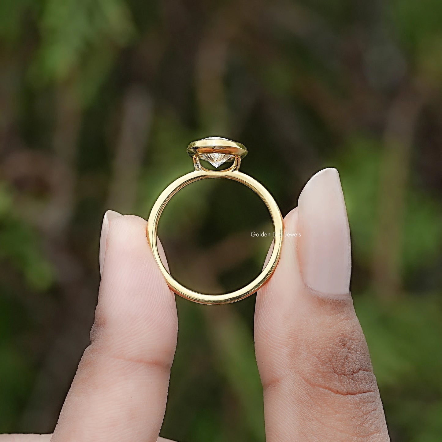 Back view of Marquise Cut Lab Diamond Bezel Set Ring