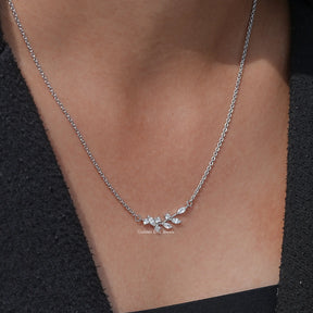 In Neck's View of Marquise Cut Lab Diamond Leaf Pendant In White Gold