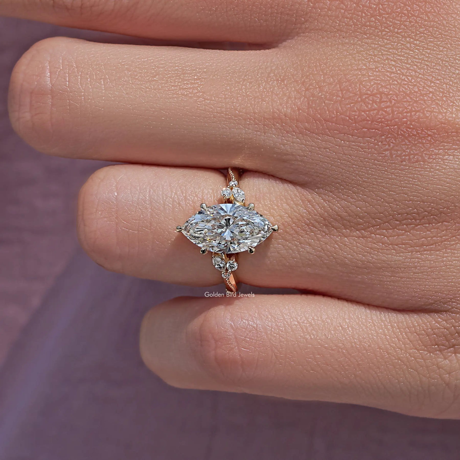 Bypass Shank Marquise Cut Lab Grown Accent Ring